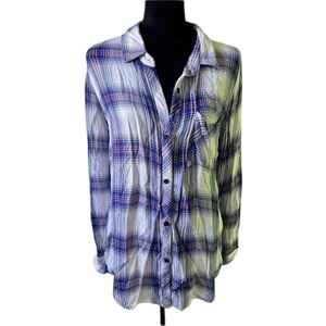 Rails Womens White Blue Plaid Hunter Long Sleeve Button Down Blouse Medium